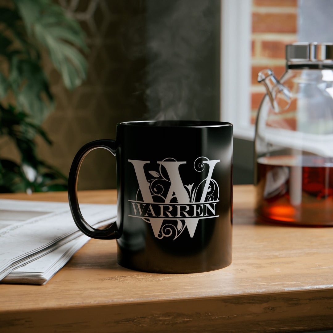 Personalized Coffee Mug - Custom Black Mug Printed with Name and Initial