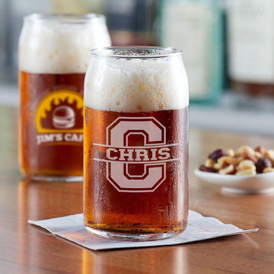 Custom Beer Can Glass - Varsity Letter Engraved