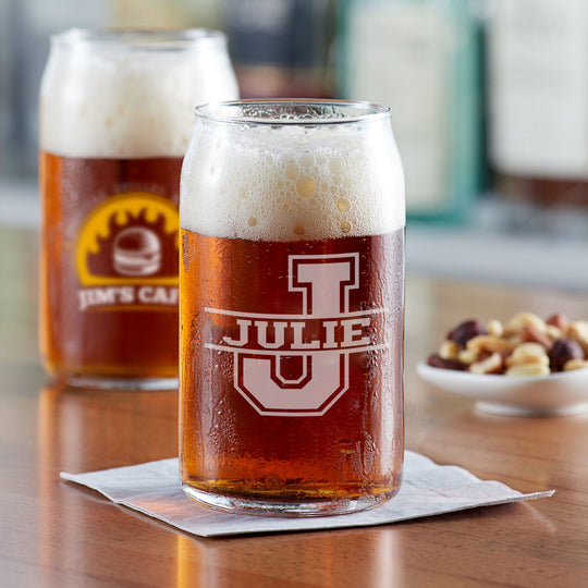 Custom Beer Can Glass - Varsity Letter Engraved