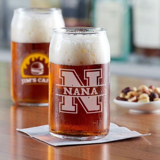 Custom Beer Can Glass - Varsity Letter Engraved