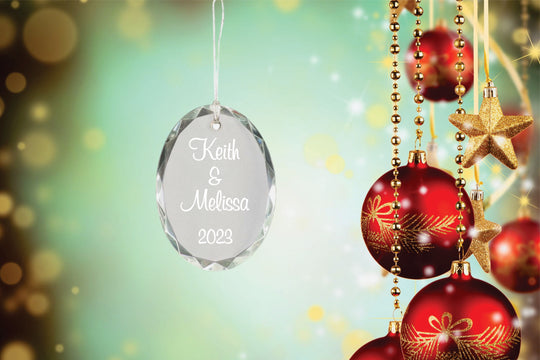 Christmas Custom Ornament - Engraved Oval Crystal Ornament