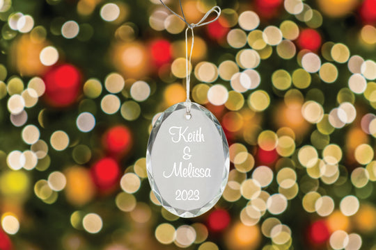 Christmas Custom Ornament - Engraved Oval Crystal Ornament