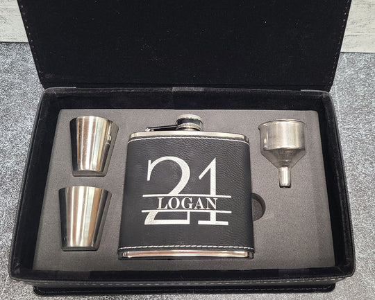 Conjunto de matraz personalizado - Regalo de matraz personalizado con nombre, inicial, edad.