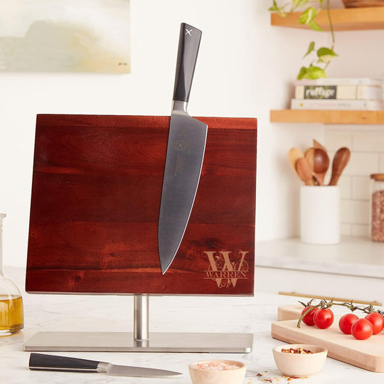 Bloc de couteaux en bois gravé sur mesure, Mercer Culinary Grand Acacia