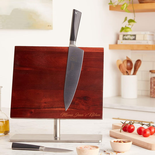 Bloc de couteaux en bois gravé sur mesure, Mercer Culinary Grand Acacia