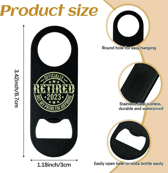 Happy Retirement - Black Stainless Steel Beer Bottle Opener