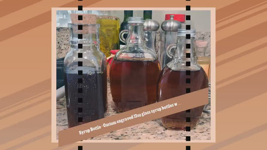 Syrup Bottle - Custom engraved 12oz glass syrup bottles with cap.