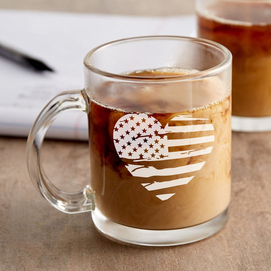 American Flag Mug - Laser Engraved 12 oz Coffee Mug Heart