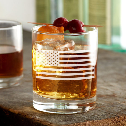American Flag Rocks Glass - Engraved 12oz Rocks Glass