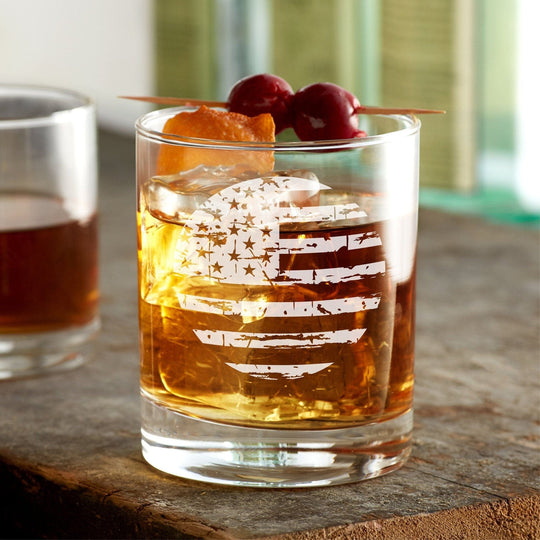 American Flag Rocks Glass - Engraved 12oz Rocks Glass Circle