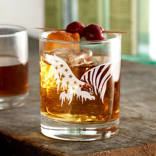 American Flag Rocks Glass - Engraved 12oz Rocks Glass Eagle