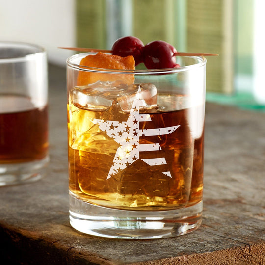 American Flag Rocks Glass - Engraved 12oz Rocks Glass Star
