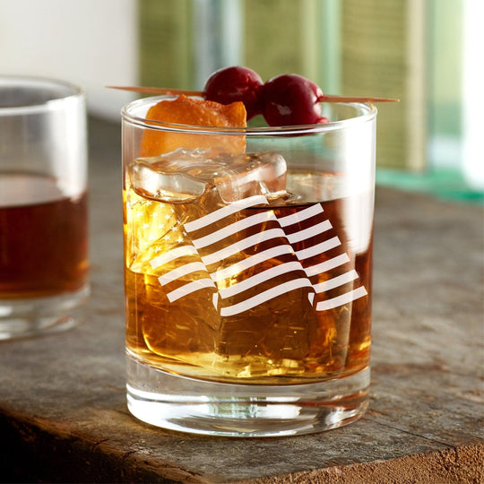American Flag Rocks Glass - Engraved 12oz Rocks Glass Waving v2