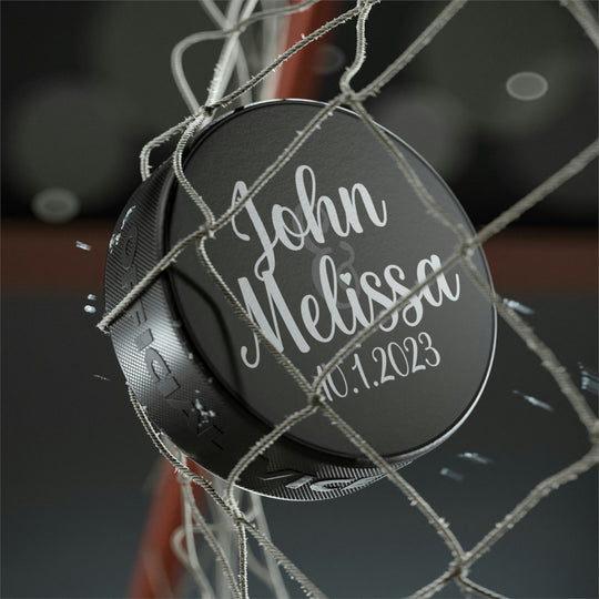 Favores de boda personalizados con disco de hockey