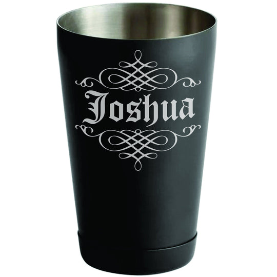 Boston Cocktail Shaker - 18oz or 28oz Matte Black Half Size Cocktail Shaker Tin Laser Engraved with Name or Logo