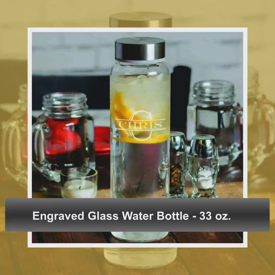 Engraved Glass Water Bottle - 33 oz. by@Outfy