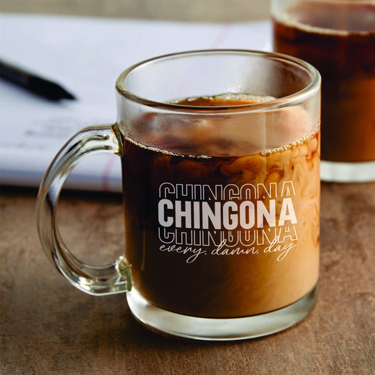 Chingona Custom Coffee Mug with Handle Personalized Laser Engraved Glass Coffee Mug with Handle. Gifts for Latinas.