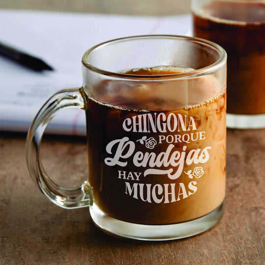 Chingona Custom Coffee Mug with Handle Personalized Laser Engraved Glass Coffee Mug with Handle. Gifts for Latinas.