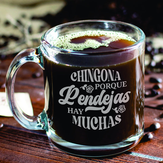 Chingona Custom Coffee Mug with Handle Personalized Laser Engraved Glass Coffee Mug with Handle. Gifts for Latinas.