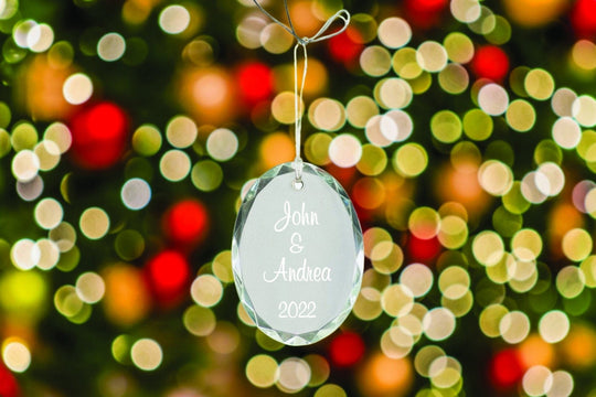 Christmas Custom Ornament - Engraved Oval Crystal Ornament