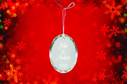 Christmas Custom Ornament - Engraved Oval Crystal Ornament