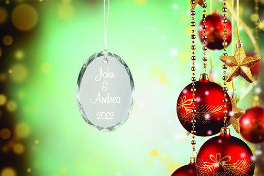 Christmas Custom Ornament - Engraved Oval Crystal Ornament