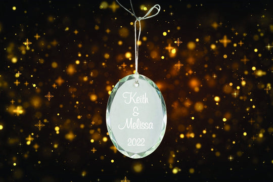 Christmas Custom Ornament - Engraved Oval Crystal Ornament