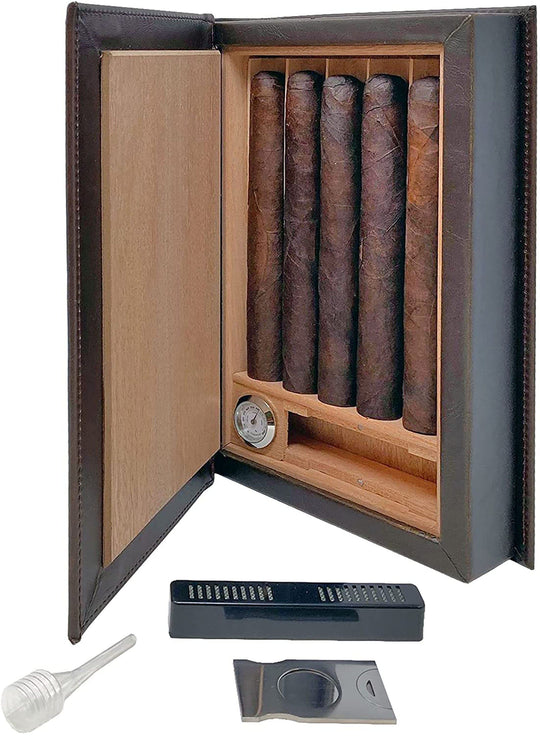 Cigar Box Leather Humidor Travel Case - Personalized cigar humidor holder Novelist edition with Monogram. Gifts for him.