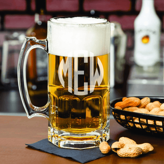 Custom Beer Mug Engraved 1-Liter 33.8oz Huge Glass Libbey Beer Mug Monogram