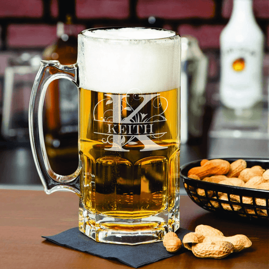 Custom Beer Mug Engraved 1-Liter 33.8oz Huge Glass Libbey Beer Mug Name