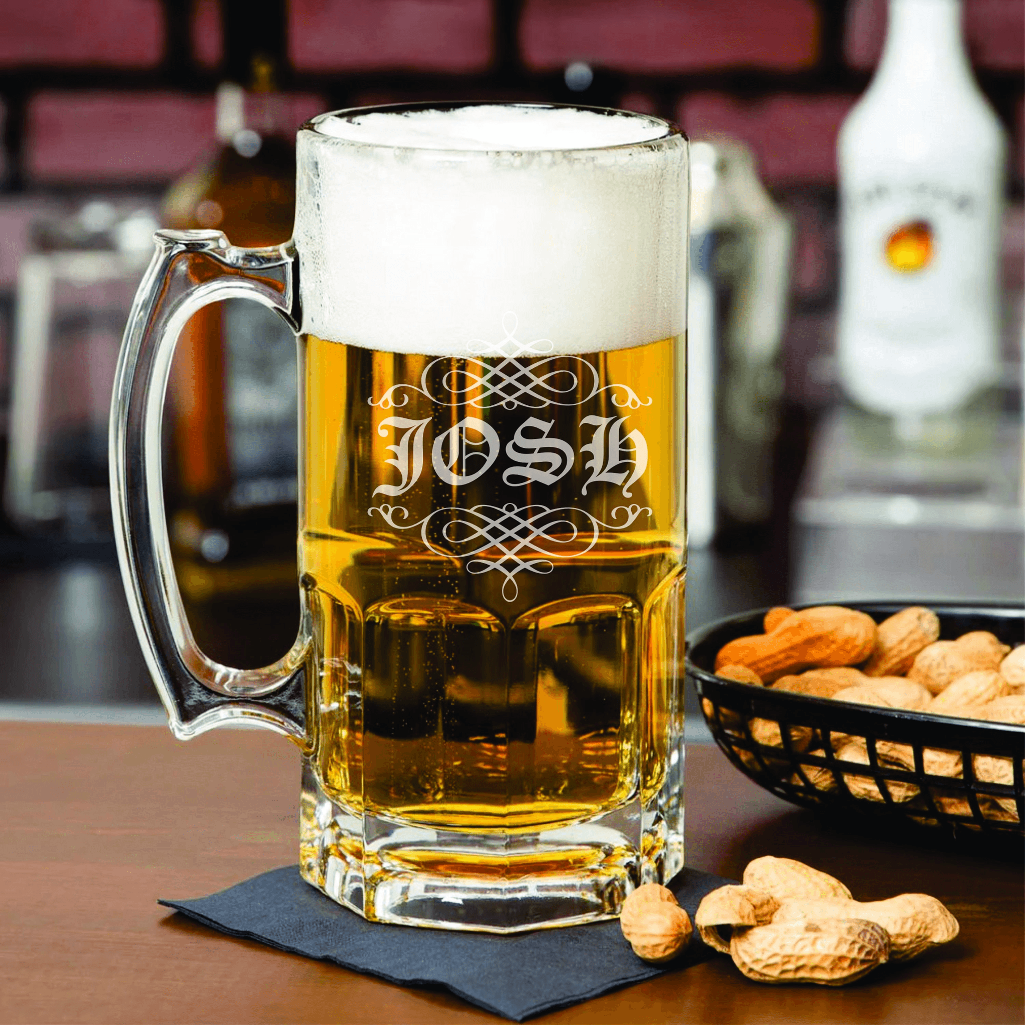 Custom Beer Mug Engraved 1-Liter 33.8oz Huge Glass Libbey Beer Mug Swirls