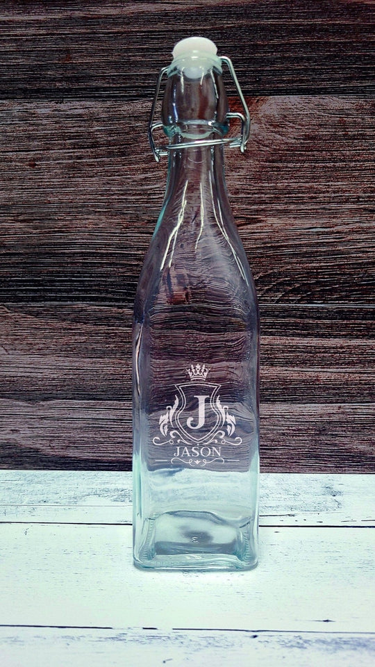 Custom Bottle with Wire Bail Swing Top Lid