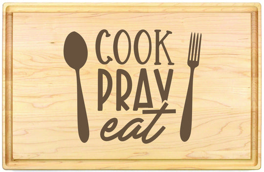 Custom Engraved Maple Wooden Cutting Board Cook Pray Eat