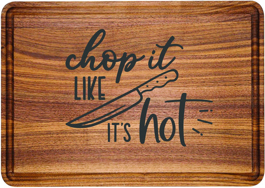 Custom engraved walnut wooden cutting board. Christmas gift presents walnut wood engraved custom cutting boards. Chop It