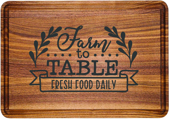 Custom engraved walnut wooden cutting board. Christmas gift presents walnut wood engraved custom cutting boards. Farm to Table