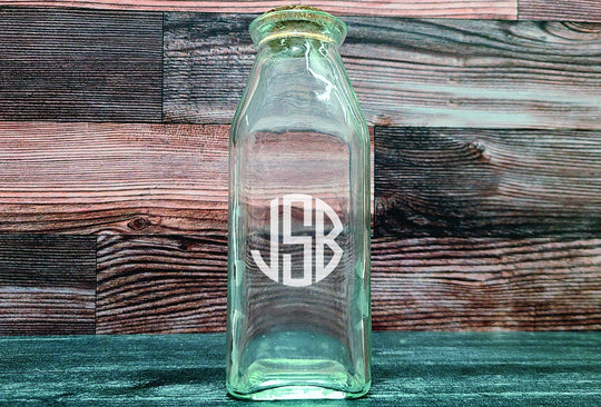 Custom Milk Bottle - Personalized Engraved Milk Bottle 11.75oz Square Glass with Cork Top - Custom Gifts for Her.