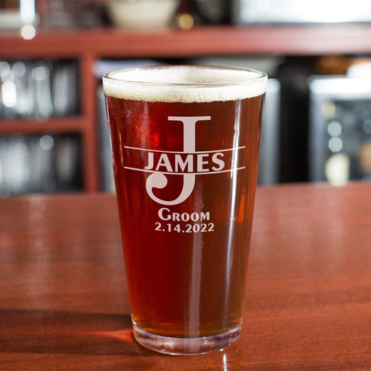Custom Wedding Glass - Engraved 16 oz Beer Pint Glass