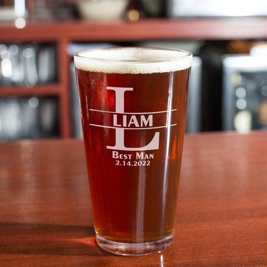 Custom Wedding Glass - Engraved 16 oz Beer Pint Glass