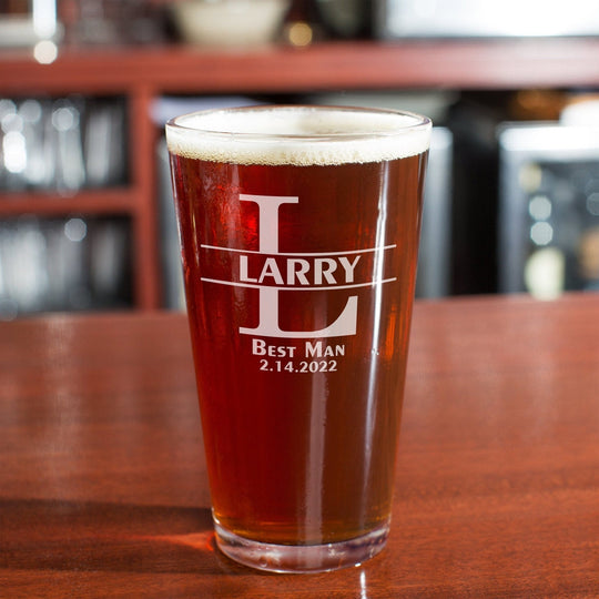 Custom Wedding Glass - Engraved 16 oz Beer Pint Glass
