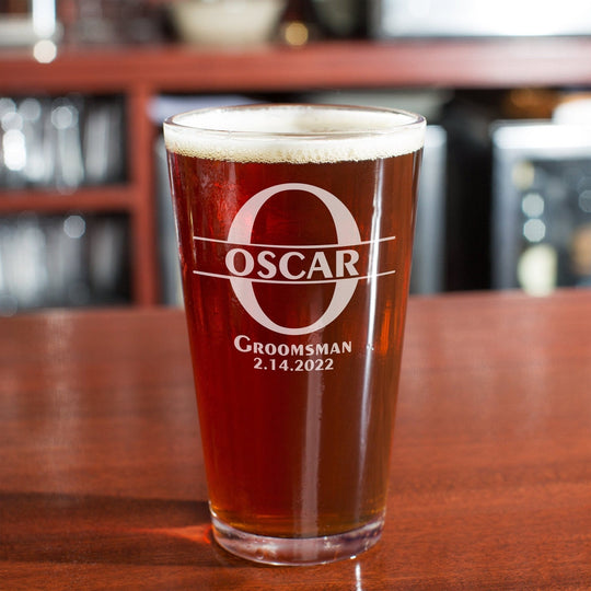 Custom Wedding Glass - Engraved 16 oz Beer Pint Glass