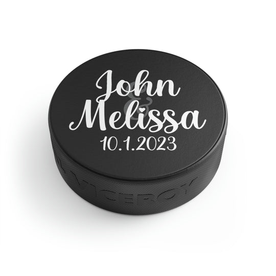 Favores de boda personalizados con disco de hockey