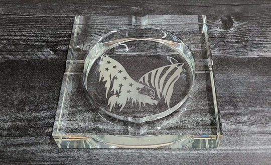 Engraved Large Heavy Crystal Cigar Ashtray