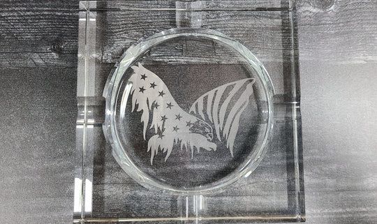 Engraved Large Heavy Crystal Cigar Ashtray