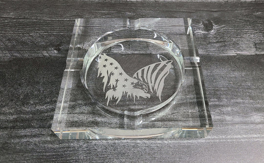 Engraved Large Heavy Crystal Cigar Ashtray
