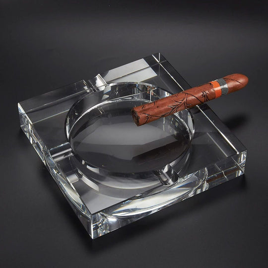 Engraved Large Heavy Crystal Cigar Ashtray