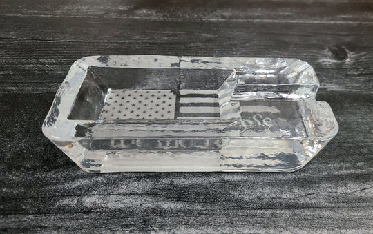 Engraved Large Heavy Glass Cigar Ashtray