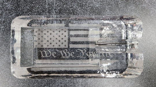 Engraved Large Heavy Glass Cigar Ashtray