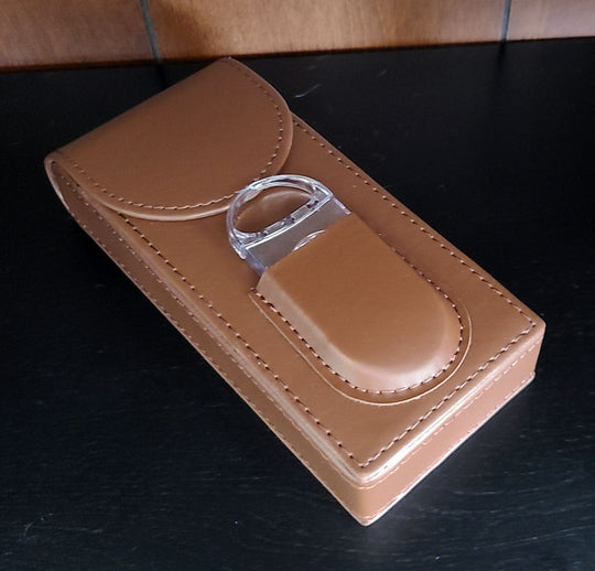 Leather Cigar Travel Case - Personalized flip top cigar holder and cutter with laser engraved monogram. Gifts for him.