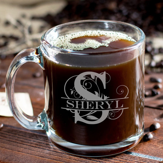 Libbey Custom Coffee Mug with Handle - Personalized Engraved 13 oz Large Glass Coffee Mug. Gifts for Her, Gift for Mom.