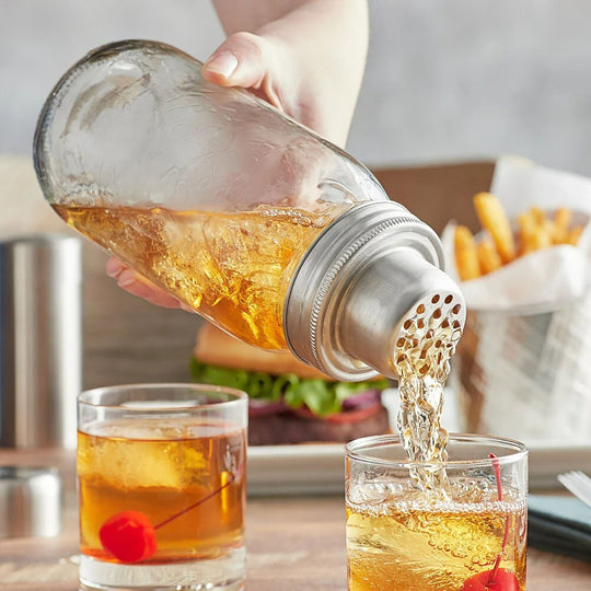 Mason Jar Cocktail Shaker - 25oz Glass Margarita Shaker, Strainer Lid, and Cap - Engraved Name. Christmas Gift Ideas.
